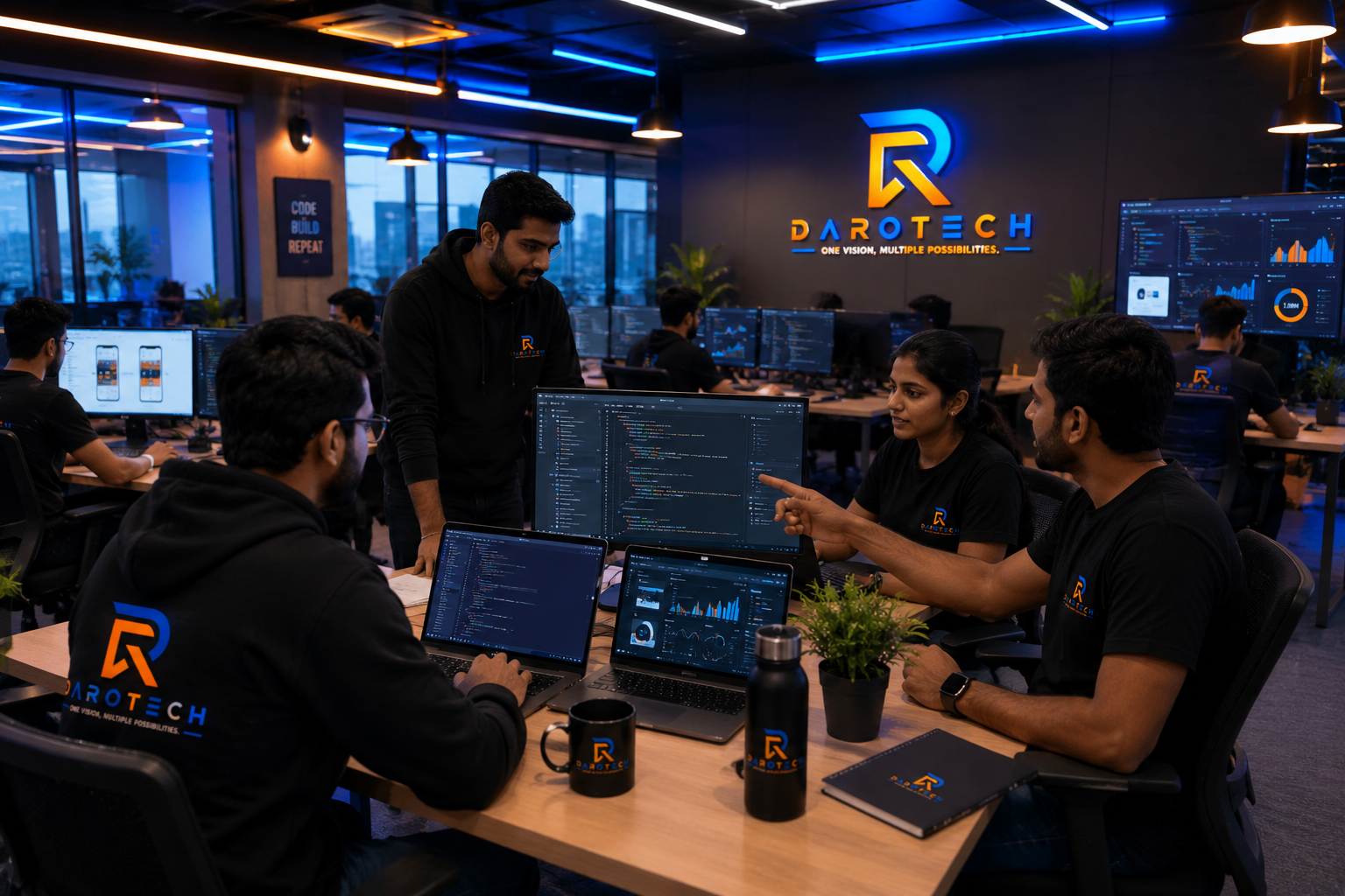 Darotech developers collaborating in the office