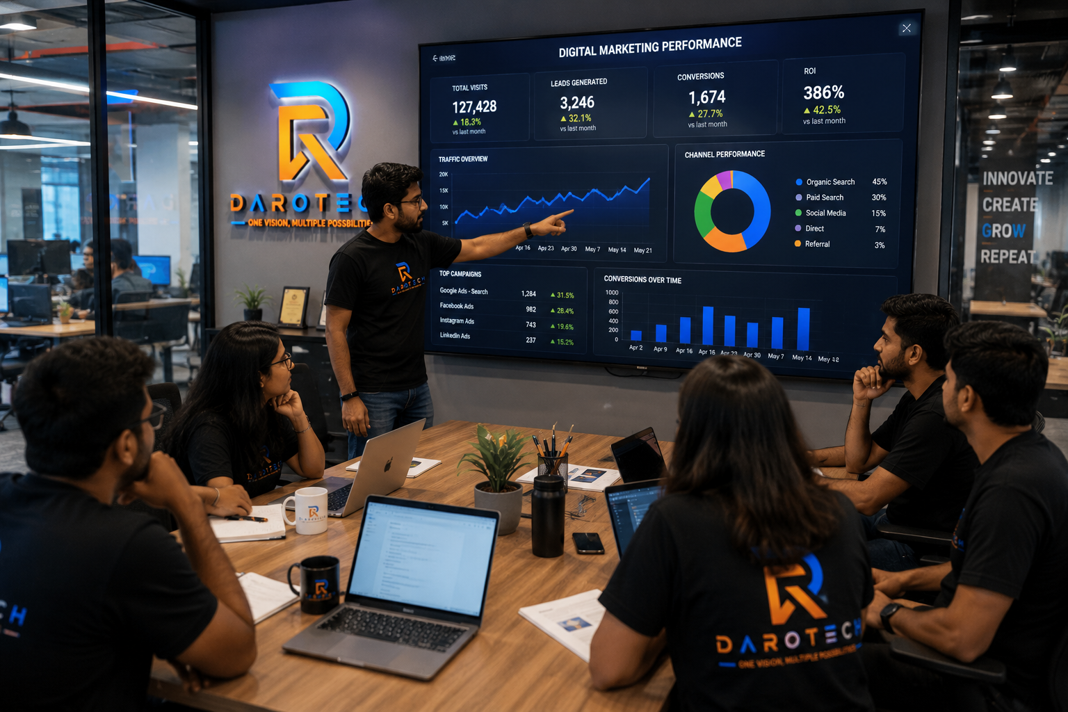 Darotech team reviewing digital marketing performance